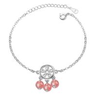 Brass Bracelet & Bangle, with Strawberry Quartz, with 3.5cm extender chain, platinum color plated, fashion jewelry & for woman & with rhinestone, nickel, lead & cadmium free, 6mm, Length:Approx 16 cm, Sold By PC