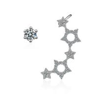 Asymmetric Earrings Brass Star platinum color plated fashion jewelry & for woman & with rhinestone nickel lead & cadmium free 6mm 36mm Sold By Pair