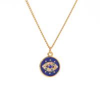 Evil Eye Jewelry Necklace 304 Stainless Steel with 5cm extender chain Flat Round Vacuum Ion Plating fashion jewelry & for woman & enamel & with rhinestone nickel lead & cadmium free Length Approx 44 cm Sold By PC