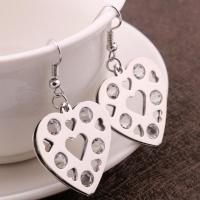 Zinc Alloy Drop Earrings with Rhinestone Heart silver color plated for woman & hollow nickel lead & cadmium free Sold By Pair