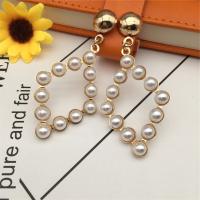 Zinc Alloy Drop Earrings with Plastic Pearl gold color plated & for woman & hollow nickel lead & cadmium free Sold By Pair