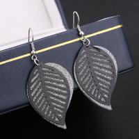 Tibetan Style Drop Earrings, Leaf, plated, for woman & frosted, more colors for choice, nickel, lead & cadmium free, 70mm, Sold By Pair