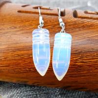 Zinc Alloy Drop Earrings with Moonstone Bullet platinum color plated for woman white nickel lead & cadmium free Sold By Pair