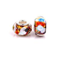 Resin European Beads, with Tibetan Style, Flat Round, silver color plated, DIY, mixed colors, nickel, lead & cadmium free, 9x14mm, Approx 100PCs/Bag, Sold By Bag
