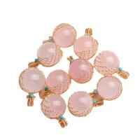 Rose Quartz Privjesak, s brass wire, Krug, antički bakar boja pozlaćen, modni nakit, roze, 20-25mm, Prodano By PC