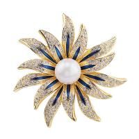 Rhinestone Brooch, Tibetan Style, with Plastic Pearl, fashion jewelry & for woman & enamel & with rhinestone, more colors for choice, nickel, lead & cadmium free, 52x52mm, Sold By PC