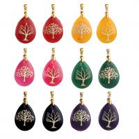 Gemstone Pendants Jewelry, 304 Stainless Steel, with Gemstone, Teardrop, 18K gold plated, different materials for choice & different designs for choice, 29.50x39.50mm, Sold By PC