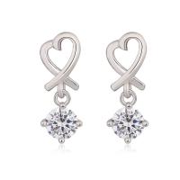 Cubic Zirconia Micro Pave Brass Earring Heart platinum color plated fashion jewelry & micro pave cubic zirconia & for woman platinum color nickel lead & cadmium free Sold By Pair
