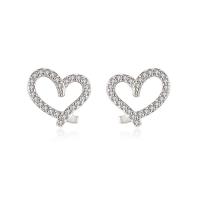Cubic Zirconia Micro Pave Brass Earring Heart platinum color plated fashion jewelry & micro pave cubic zirconia & for woman & hollow platinum color nickel lead & cadmium free Sold By Pair