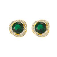 Cubic Zirconia Micro Pave Brass Earring, gold color plated, fashion jewelry & micro pave cubic zirconia & for woman, green, nickel, lead & cadmium free, 13x12mm, Sold By Pair