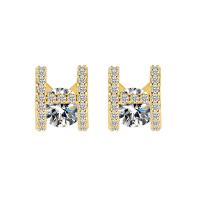 Cubic Zirconia Micro Pave Brass Earring Letter H gold color plated fashion jewelry & micro pave cubic zirconia & for woman nickel lead & cadmium free Sold By Pair