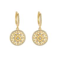 Cubic Zirconia Micro Pave Brass Earring, Flat Round, gold color plated, fashion jewelry & micro pave cubic zirconia & for woman, golden, nickel, lead & cadmium free, 16x34mm, Sold By Pair