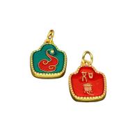Tibetan Style émail Pendants, alliage de zinc, moulage sous pression, Or, 18x12mm, 10PC/sac, Vendu par sac