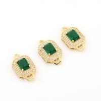 Brass Jewelry Connector, Square, gold color plated, with cubic zirconia, green, 22x12mm, 10PCs/Bag, Sold By Bag
