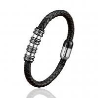 Bracelet cordon en cuir, avec Acier inoxydable 304, fait à la main, bracelet tressé & unisexe, plus de couleurs à choisir, 210mm, Vendu par PC