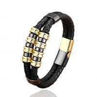 Leather Cord Bracelet with 304 Stainless Steel handmade Double Layer & braided bracelet & Unisex 210mm Sold By PC
