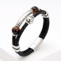 Bracelet cordon en cuir, avec Pierre naturelle & Acier inoxydable 304, fait à la main, Double couche & unisexe, plus de couleurs à choisir, 210mm, Vendu par PC