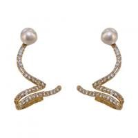 aleación de zinc Pendiente Clip, con Perlas plásticas, chapado en color dorado, para mujer & con diamantes de imitación, 22x35mm, Vendido por Par