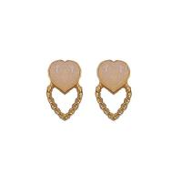 Tibetan Style Stud Earring, Heart, gold color plated, for woman & enamel, 15x23mm, Sold By Pair