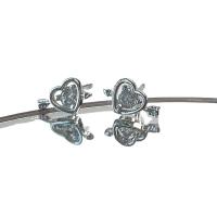 Tibetan Style Stud Earring, Heart, platinum color plated, for woman & with rhinestone, 11x7mm, Sold By Pair