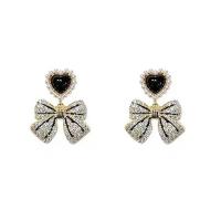 Boucles d'oreilles en alliage de zinc, avec perle de plastique, Noeud papillon, Placage de couleur d'or, pour femme, 16x25mm, Vendu par paire