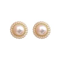 Zinc Alloy Stud Earring with Plastic Pearl Round gold color plated for woman 12mm Sold By Pair
