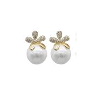 Zinc Alloy Stud Earring with Plastic Pearl plated for woman & with rhinestone Sold By Pair