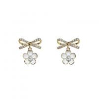 Tibetan Style Stud Earring, Bowknot, gold color plated, for woman & enamel & with rhinestone, 15x18mm, Sold By Pair