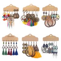 Tibetan Style Earring Set, with Seedbead & Cloth, gold color plated, different styles for choice & for woman & enamel & with rhinestone, 7.2-9.2cm, 5Sets/Lot, Sold By Lot