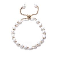 Sötvatten odlade Pearl Bracelet, 304 rostfritt stål, med Freshwater Pearl, 18K guldpläterad, Justerbar & mode smycken & för kvinna, Säljs av PC