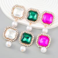 Kolczyk z kryształem górskim, Stop cynku, ze Tworzywa ABS perła, Powlekane, biżuteria moda & dla kobiety & ze szklanym kamieniem & z kamieniem, dostępnych więcej kolorów, 53x33mm, sprzedane przez para