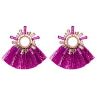 Fashion Fringe Earrings, Tibetan Style, with Polyester Yarns, fashion jewelry & for woman & with glass rhinestone & with rhinestone, more colors for choice, 77x56mm, Sold By Pair