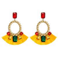 Rhinestone Earring, Tibetan Style, with Polyester Yarns, gold color plated, fashion jewelry & for woman & with glass rhinestone, more colors for choice, 95x80mm, Sold By Pair