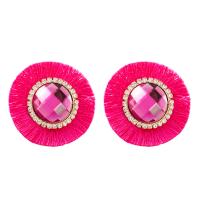 Rhinestone Earring Zinc Alloy with Polyester Yarns fashion jewelry & for woman & with glass rhinestone & with rhinestone Sold By Pair