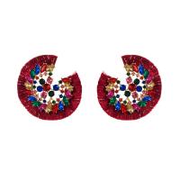 Rhinestone Earring, Tibetan Style, with Polyester Yarns, fashion jewelry & for woman & with glass rhinestone, more colors for choice, 55x65mm, Sold By Pair