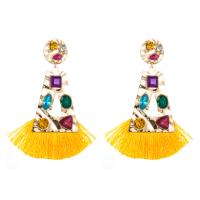 Rhinestone Earring Zinc Alloy with Polyester Yarns gold color plated fashion jewelry & for woman & with glass rhinestone Sold By Pair