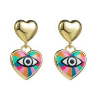 Evil Eye Earrings, Tibetan Style, Heart, gold color plated, fashion jewelry & evil eye pattern & for woman & enamel, more colors for choice, 20x35mm, Sold By Pair