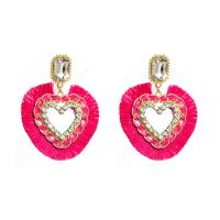 Rhinestone Earring Zinc Alloy with Polyester Yarns Heart fashion jewelry & for woman & with glass rhinestone & enamel & with rhinestone Sold By Pair