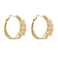 Rhinestone Earring Titanium Steel gold color plated fashion jewelry & for woman & with rhinestone golden Sold By Pair