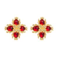 Rhinestone Earring Zinc Alloy with Resin gold color plated fashion jewelry & for woman & with rhinestone Sold By Pair