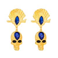 Rhinestone Earring Zinc Alloy with Resin Rhinestone Skull gold color plated fashion jewelry & for woman Sold By Pair