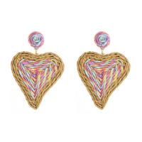 Earring Jewelry, Rafi Straw, with Tibetan Style, Heart, handmade, fashion jewelry & for woman, more colors for choice, 70x75mm, Sold By Pair