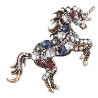 Rhinestone Brooch, Tibetan Style, Horse, gold color plated, fashion jewelry & for woman & enamel & with rhinestone, multi-colored, 62x64mm, Sold By PC