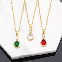 Cubic Zircon Micro Pave Brass Necklace, with 5 extender chain, Teardrop, 18K gold plated, fashion jewelry & micro pave cubic zirconia & for woman, more colors for choice, 23x9mm, Length:45 cm, Sold By PC