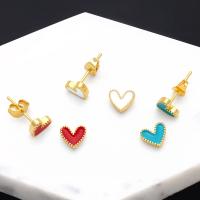 Brass Stud Earring, Heart, 18K gold plated, fashion jewelry & for woman & enamel, more colors for choice, 7x8mm, Sold By Pair