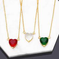 Brass Necklace with 5 extender chain Heart 18K gold plated fashion jewelry & micro pave cubic zirconia & for woman Length 45 cm Sold By PC