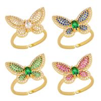 Cubic Zirconia Micro Pave Brass Ring, Butterfly, high quality plated, Adjustable & fashion jewelry & micro pave cubic zirconia & for woman, more colors for choice, 15x18mm, Sold By PC