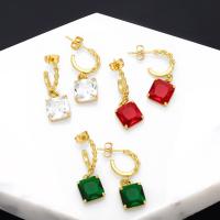 Cubic Zircon (CZ) Drop Earring, Brass, Square, 18K gold plated, fashion jewelry & micro pave cubic zirconia & for woman, more colors for choice, 28x10mm, Sold By Pair