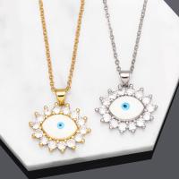 Evil Eye Jewelry Necklace, Brass, with 5 extender chain, 18K gold plated, fashion jewelry & micro pave cubic zirconia & for woman & enamel, more colors for choice, 23x22mm, Length:45 cm, Sold By PC