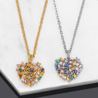 Cubic Zircon Micro Pave Brass Necklace, with 5 extender chain, Heart, 18K gold plated, fashion jewelry & micro pave cubic zirconia & for woman, more colors for choice, 14x15mm, Length:45 cm, Sold By PC